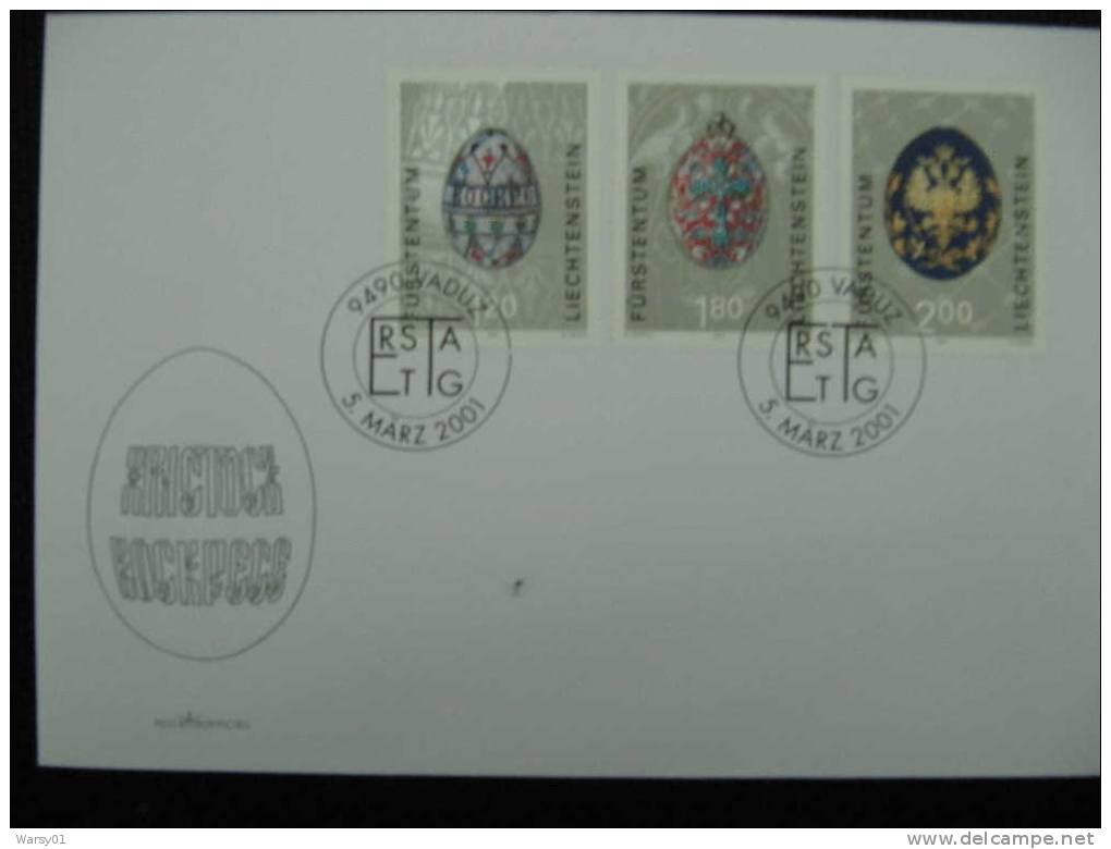 504 /  Paques Oeuf Egg Décoré FDC Vaduz Liechtenstein Superbes Timbres Argentés 2001 - Easter