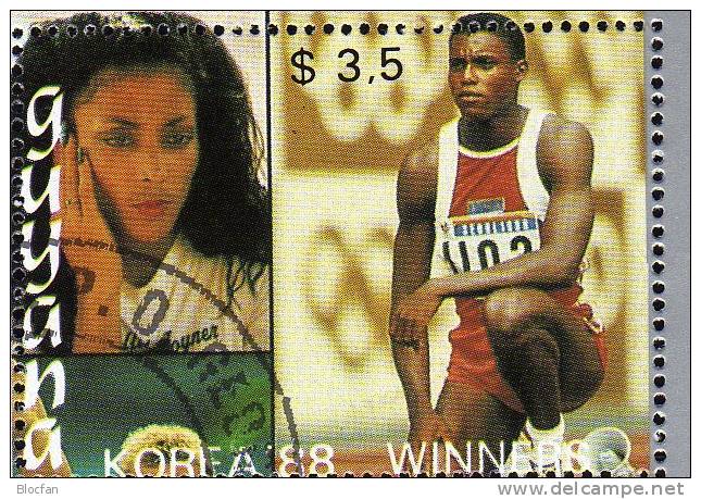 Steffi Graf Olympiasieger 1988 GUYANA 2500+Block 41 O 32€ Olympic-Winner Seoul Griffith-Joyner Carl Lewis Sheet America - Tennis