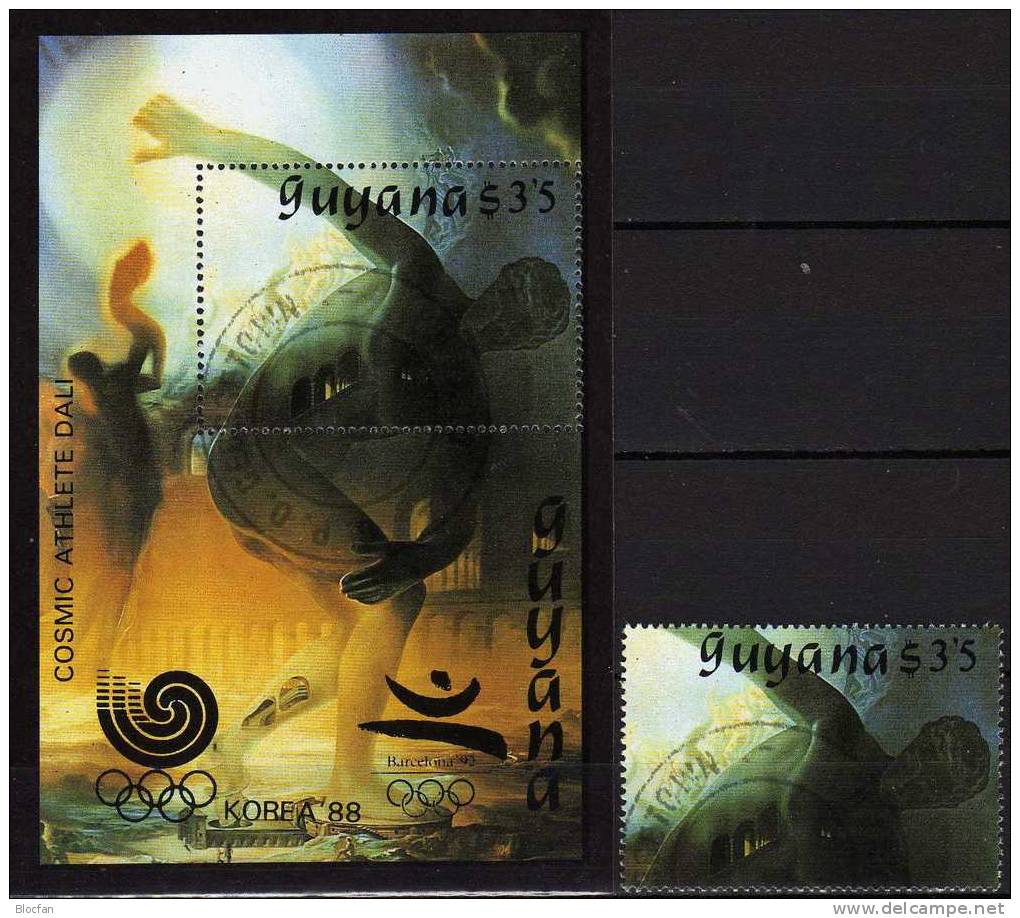 Olympia 1988 In Seoul GUYANA 2501+ Block 42 O 34€ Gemälde Von Salvador Dali Der Kosmische Athlet Sheet Art Bf Sport Bloc - Sommer 1988: Seoul