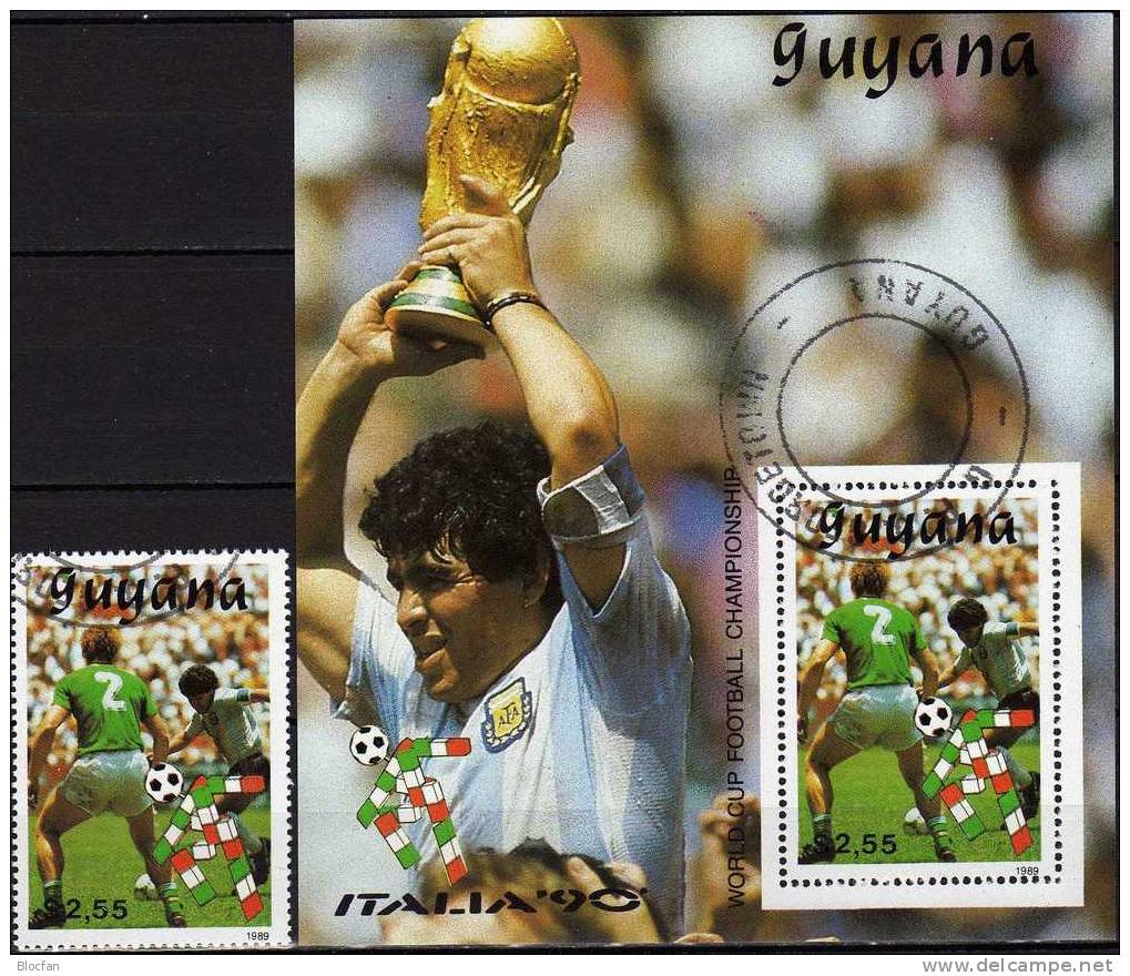 Italien 1990 Fussball WM GUYANA 3062+ Block 62 O 8€ Spielszene Deutschland Gegen Argentinien - 1990 – Italien