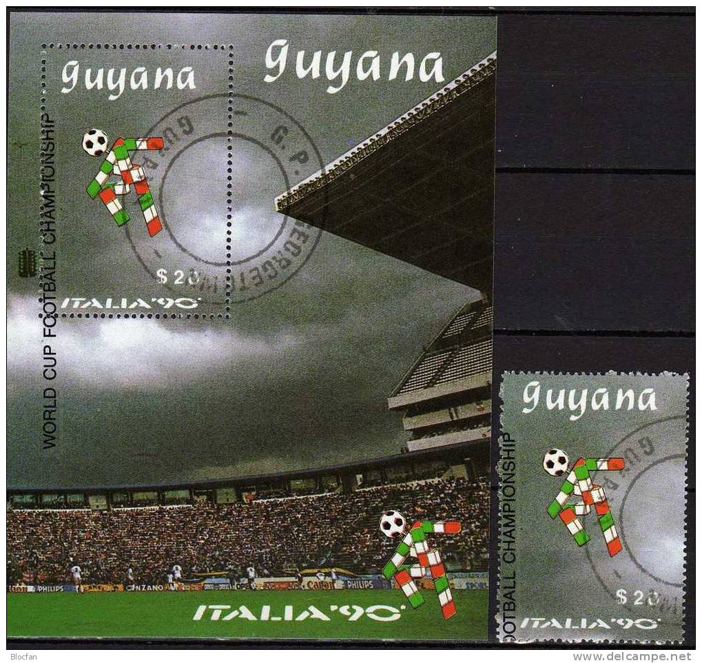 Fussball WM Italien 1990 GUYANA 3063+ Block 58 O 18€ Maskottchen Ciao Im Stadion Rom Soccer Champion Sheet Bf Of America - 1990 – Italien