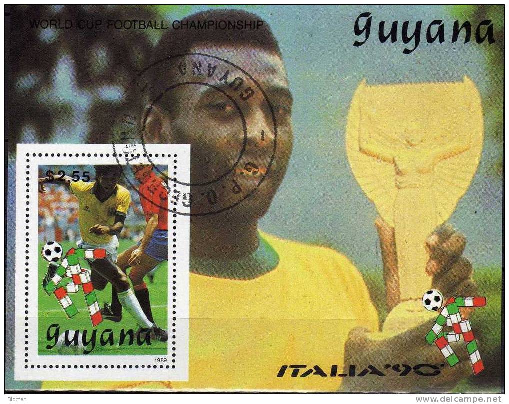 Italia 1990 Fußball WM GUYANA Block60 O 5€ Maskottchen Ciao Spiel-Szene Brasilien-Spanien Bloque Ss Sheet Bf Bloc Soccer - Non Classificati