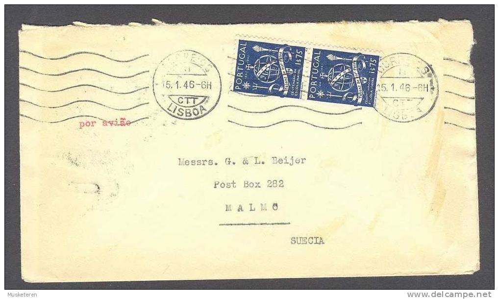 Portugal Por Aviao NORTON & Co. Ltd. Lisboa 1946 TMS Cover To Malmöe Suecia Sweden Naval Academy (2 Scans) - Cartas & Documentos