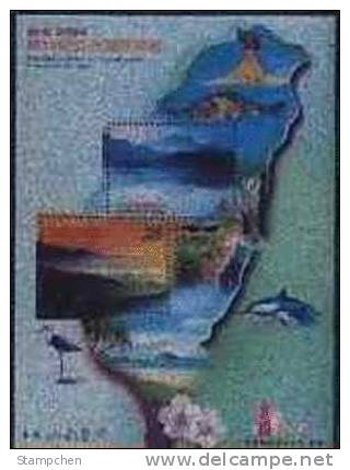 Color Silver Foil 2004 Taiwan Landscape Stamps S/s Lake Mount Whale Map Island Rock Bird Flower Unusual - Dolphins