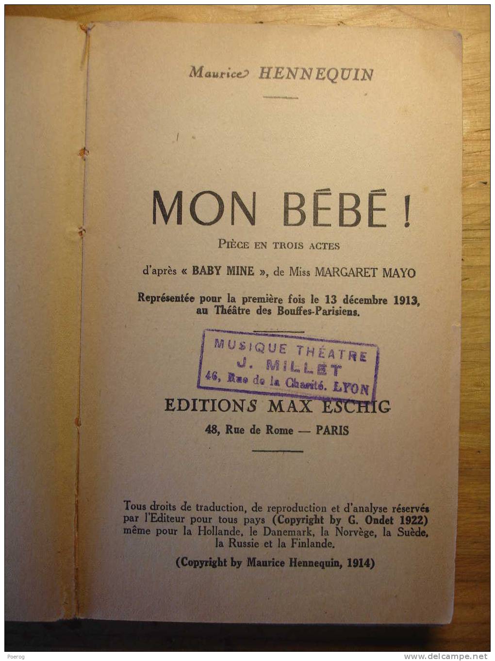 MON BEBE ! - MAURICE HENNEQUIN - EDITIONS MAX ESCHIG - 1952 - Pièce En 3 Actes - Autores Franceses