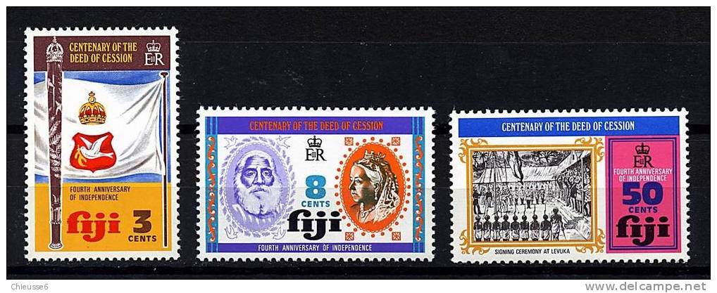 Fidji ** N° 334 à 336 - Cent. De L'acte De La Cession - Fiji (1970-...)