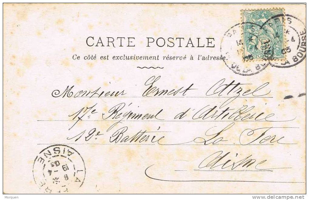 Postal PARIS (rue La Bourse) 1905 A La Fere - 1900-29 Blanc