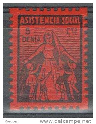 Viñeta Asistencia Social 5 Cts DENIA (Alicante). Guerra Civil - Spanish Civil War Labels
