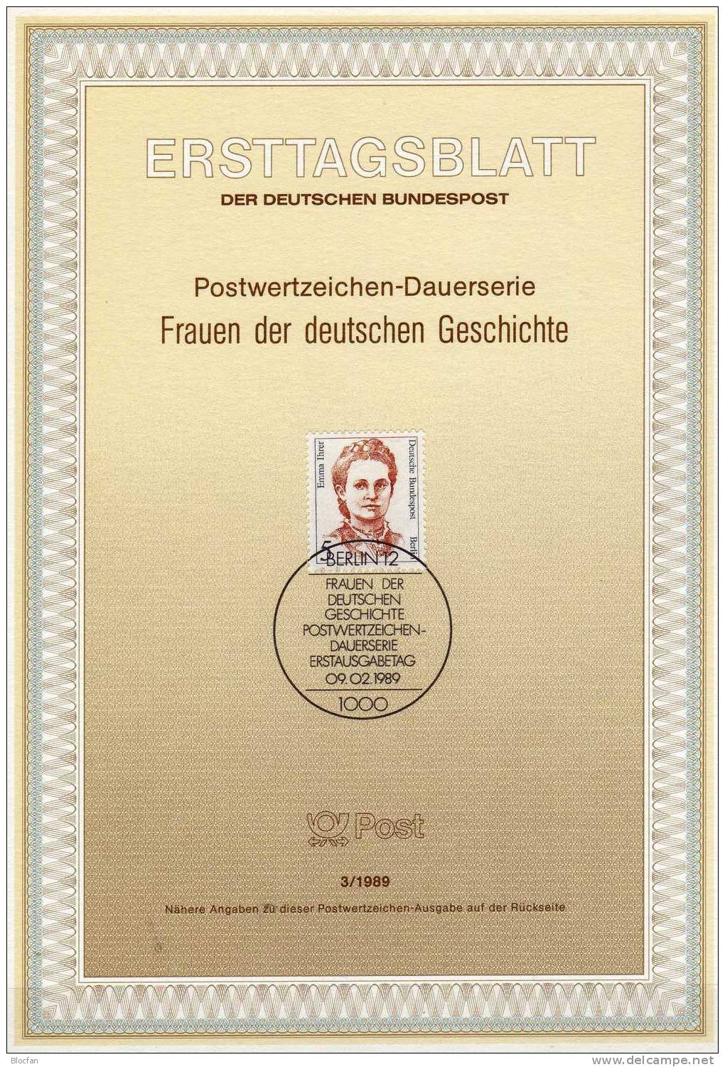 Frauen Der Geschichte ETB 3/89 Berlin 833 SST 2€ Gewerkschafter Emma Ihrer - Fête Des Mères