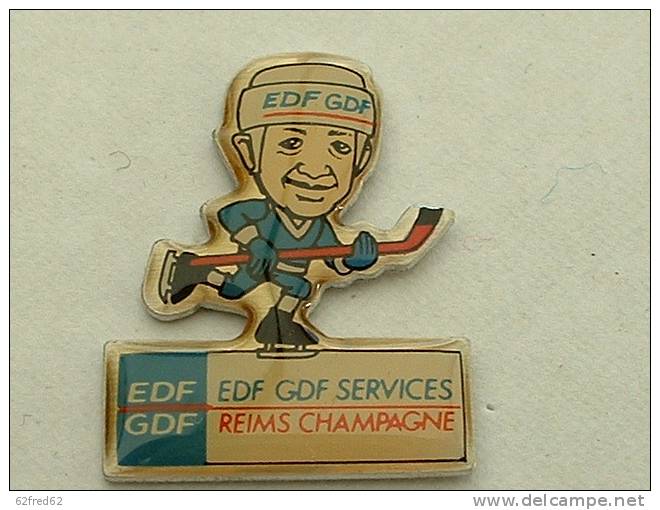 PIN´S EDF GDF SERVICES  - REIMS CHAMPAGNE HOCKEY - EDF GDF