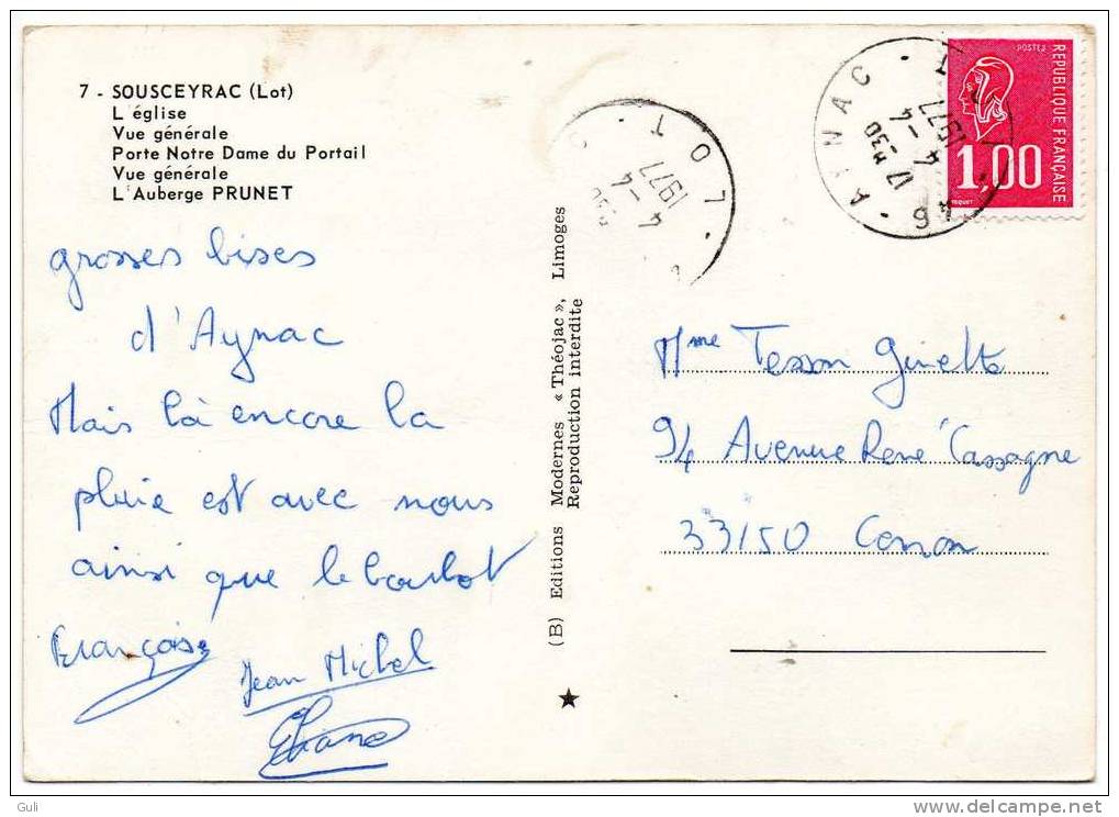 SOUSCEYRAC 46 Lot -  Multi Vues (Eglise Auberge Prunet Porte Notre Dame Du Portail) Année 1977 *PRIX FIXE - Sousceyrac
