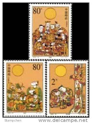 China 2002-20 Mid-Autumn Festival Stamps Moon Cake Watermelon Fruit Family Fish Costume Myth - Mitología