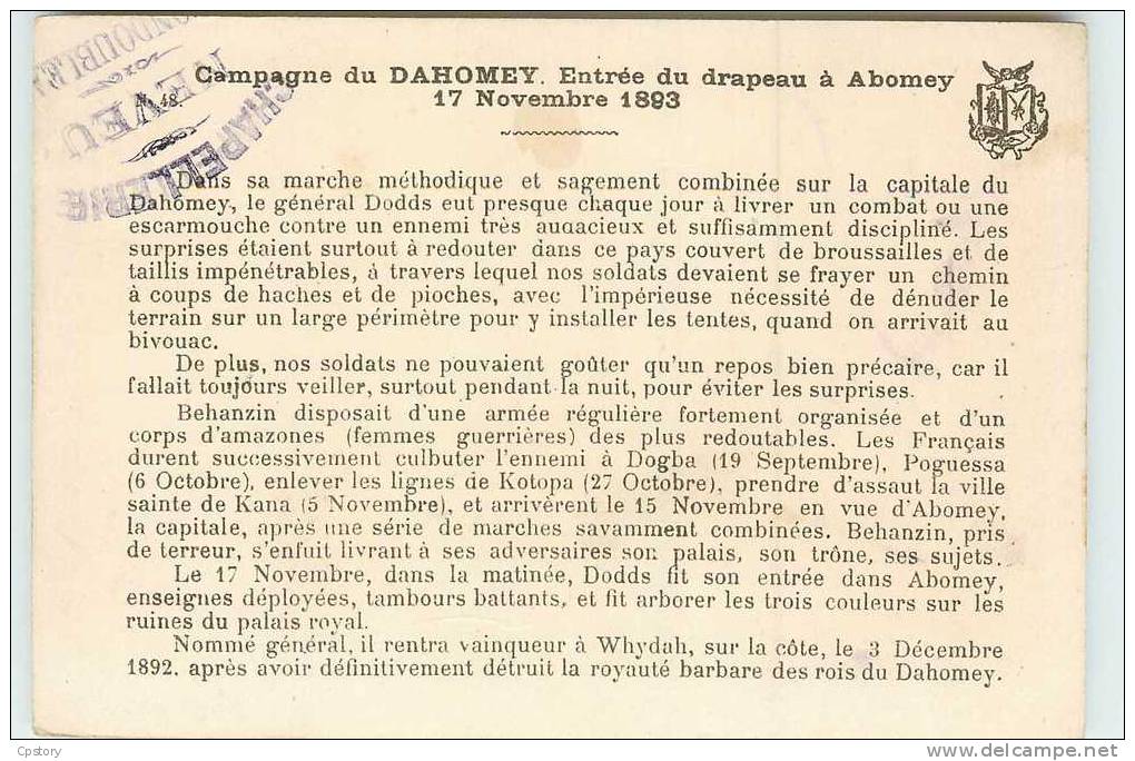 DAHOMEY - 1893 Entrée Du Drapeau à ABOMEY - Détails Au Dos - Dahome