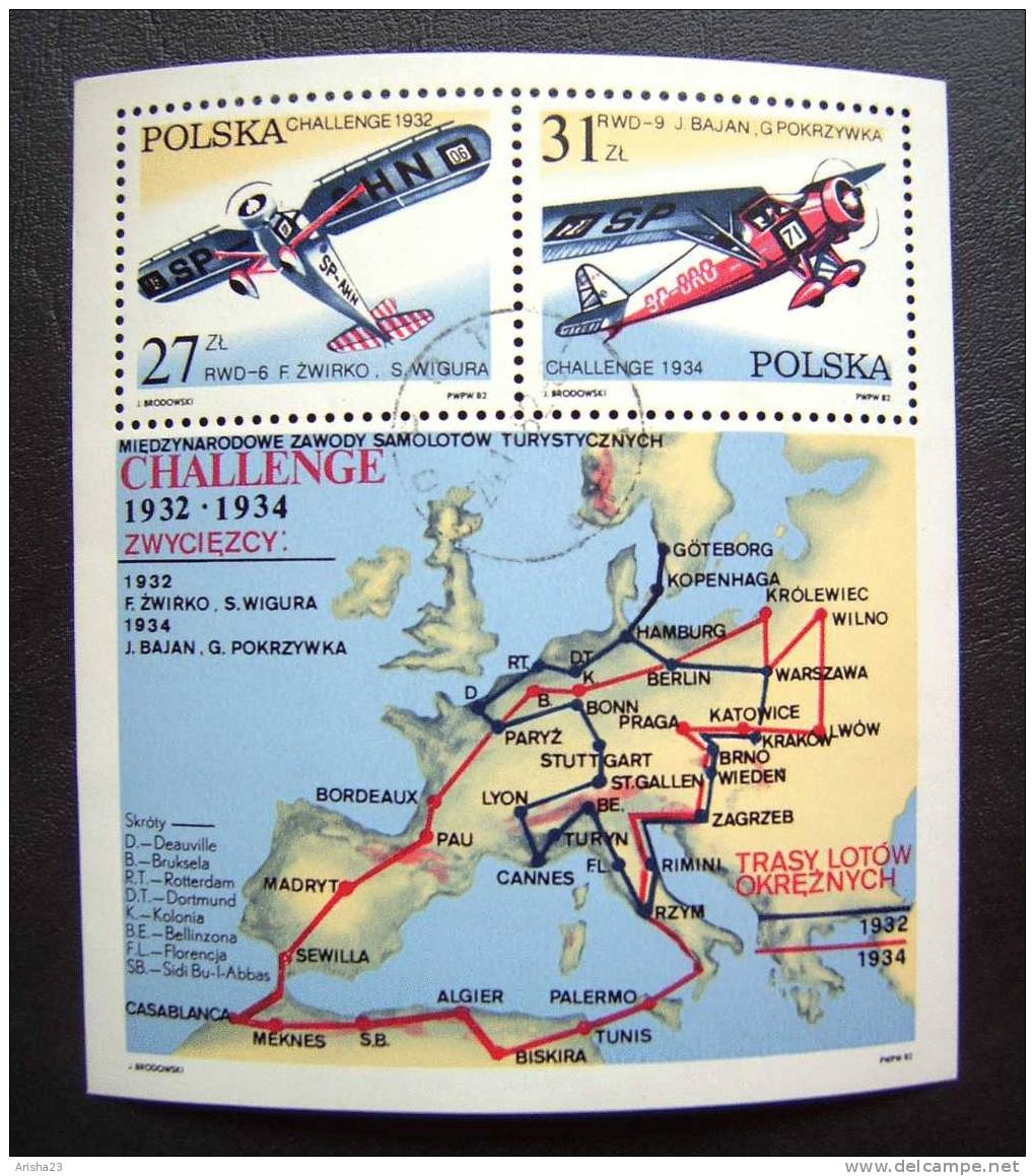 Poland, 1982 - Avio Transport - Challenge 1932-1934  - Block - Oblitérés