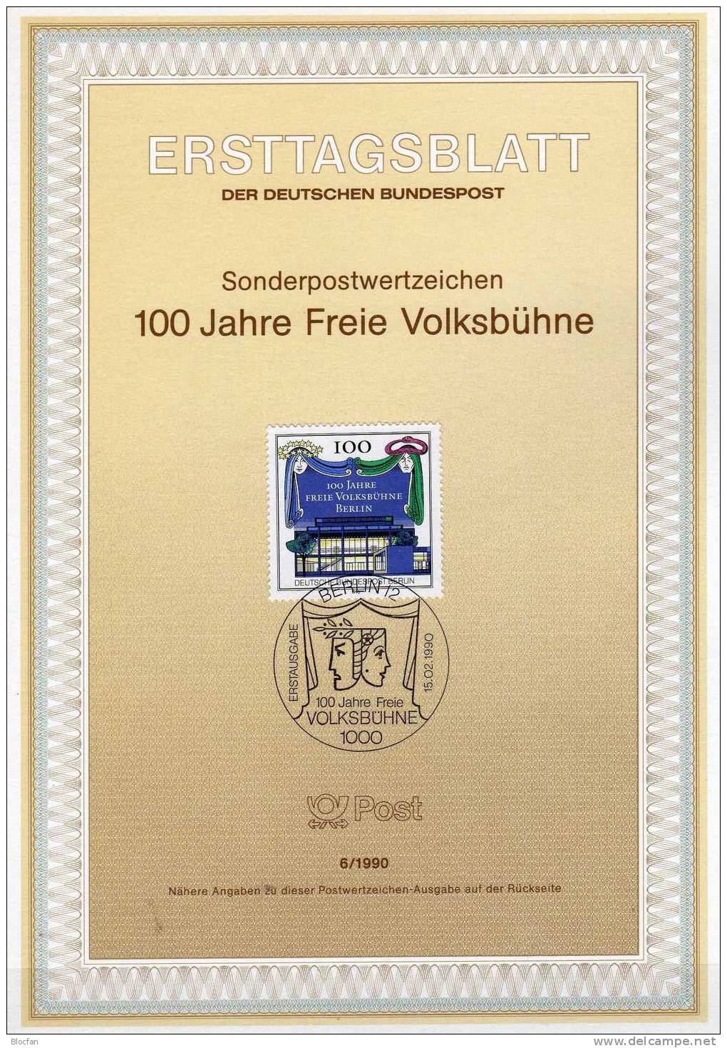 100 Jahre Volksbühne 1990 Berlin ETB 6/90 Berlin 866 O 3€ Theater-Vorhang Ersttagsblatt Theatre Art Document Of Germany - 1e Jour – FDC (feuillets)