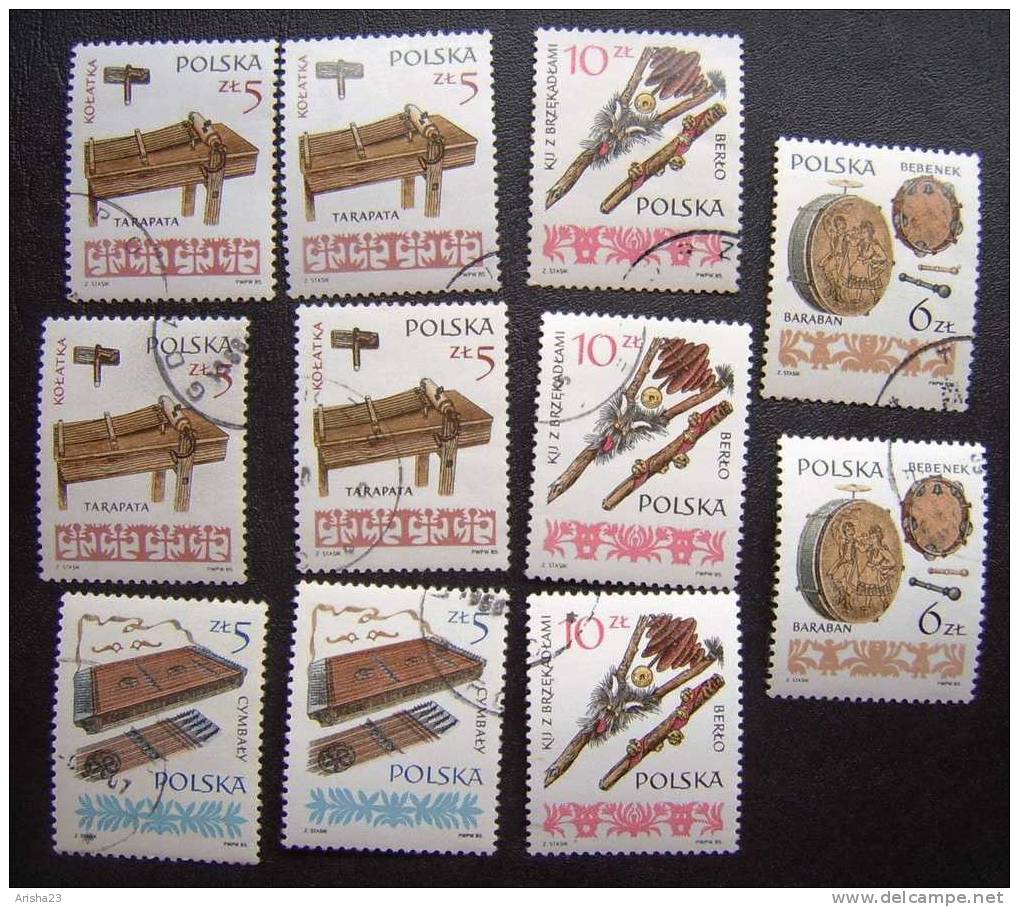 Poland,  1985 - Set Of 11 - Music Instruments - Used Stamps