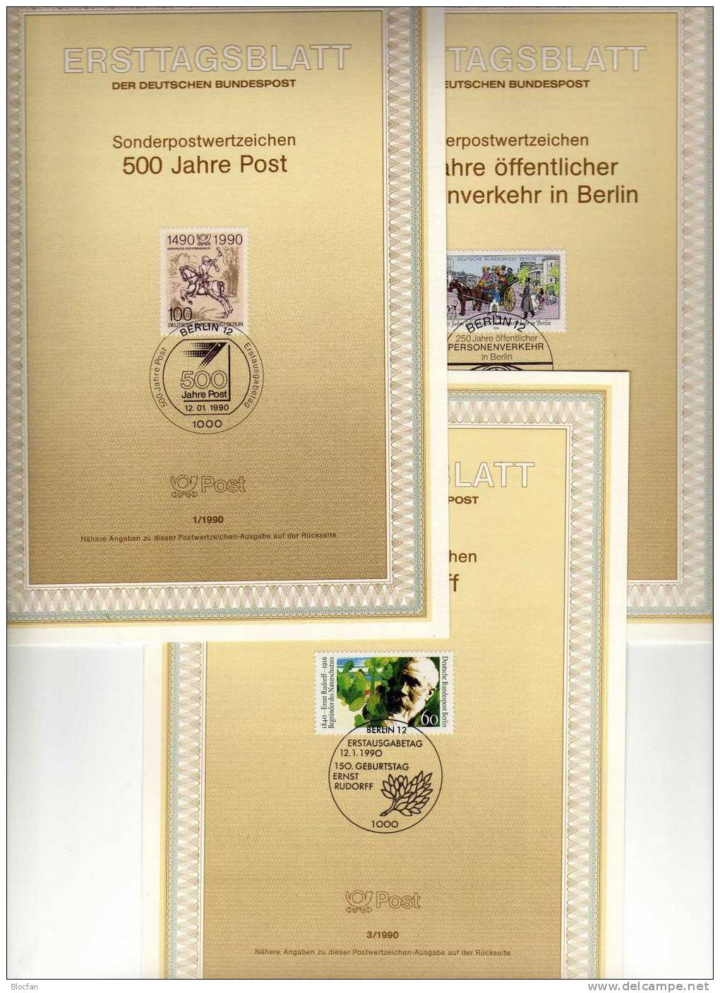 500 Jahre Post 1990 EUROPA ETB 1/90 Berlin 860 O 3€ Der Kleine Postreiter Von Maler A.Dürer Auf Ersttagsblatt Of Germany - Grabados