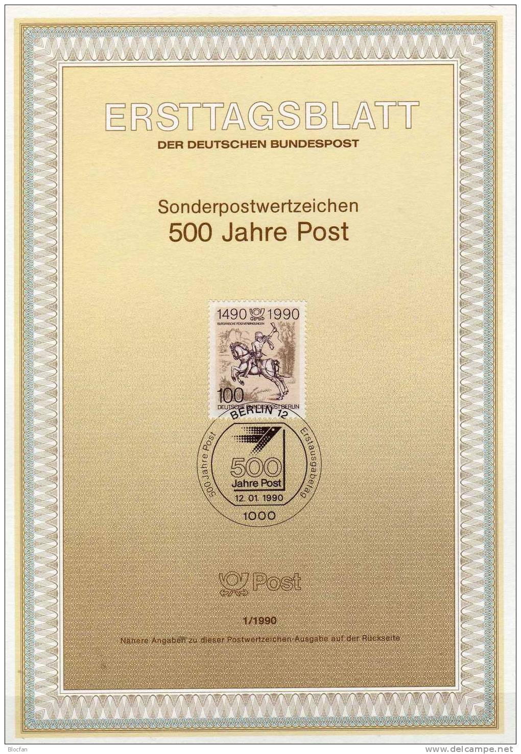 500 Jahre Post 1990 EUROPA ETB 1/90 Berlin 860 O 3€ Der Kleine Postreiter Von Maler A.Dürer Auf Ersttagsblatt Of Germany - Grabados