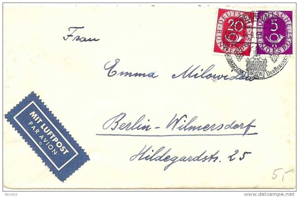 REF LGM - ALLEMAGNE   -LETTRE AVION HOPPENHEIM / BERLIN 14/9/1953 - Briefe U. Dokumente