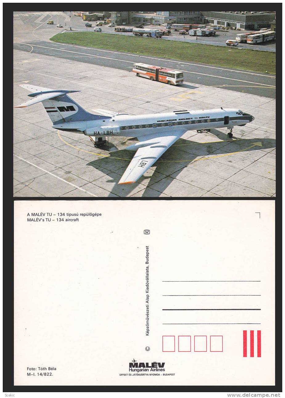 AIRPLANE AERODROME TU 134 HUNGARY MALEV  POSTCARD - D5414 - 1946-....: Ere Moderne