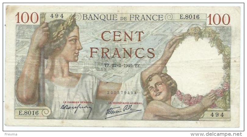 Billet 100 Francs Sully TZ.22.2.1940.TZ - 100 F 1939-1942 ''Sully''