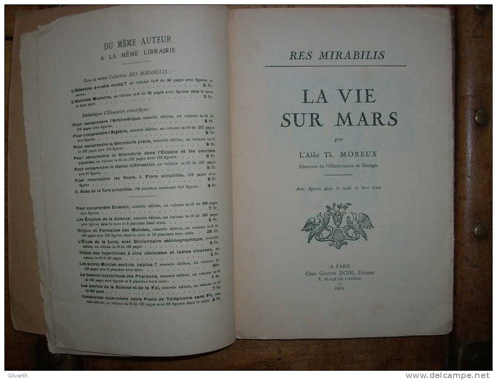 Abbé Théodore MOREUX La Vie Sur Mars DOIN 1924 - 1901-1940