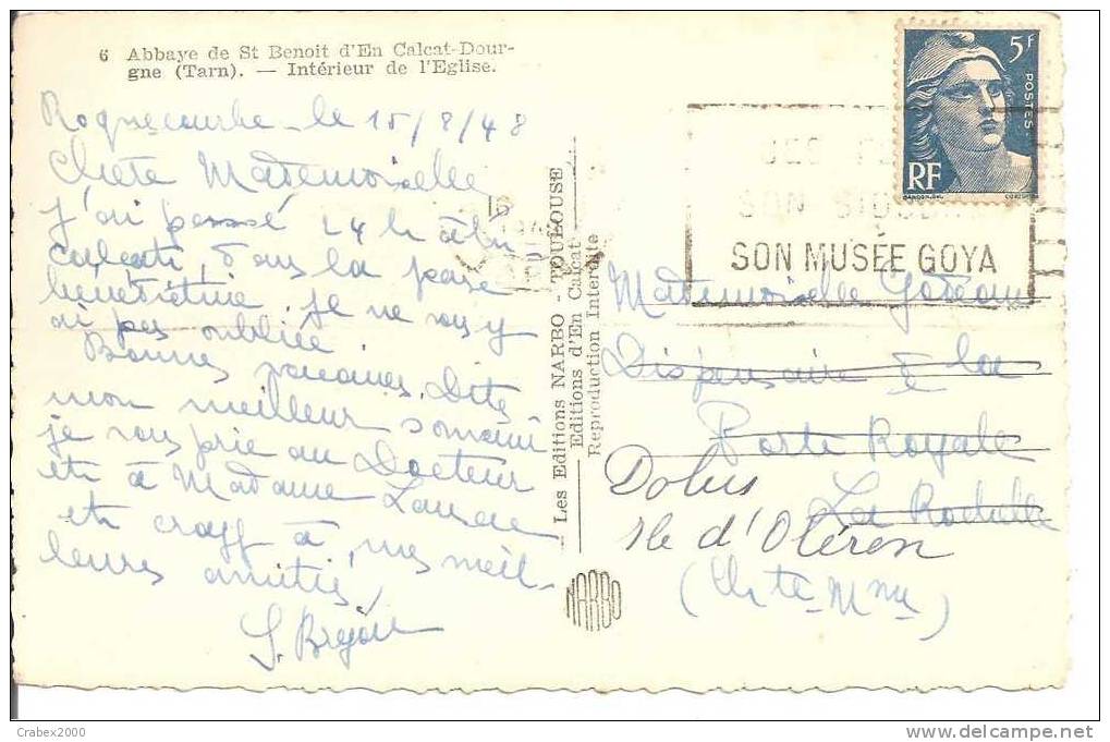 N° Y&t 719B   CP   CALCAT     Vers DOLUS Le 15 AOUT 1948 - Lettres & Documents