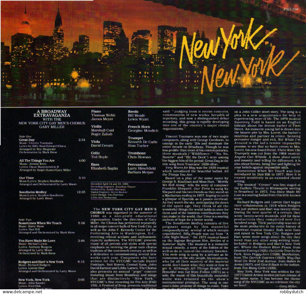 * LP *  NEW YORK CITY GAY MEN'S CHORUS - NEW YORK, NEW YORK (A Broadway Extravaganza) - Musicals