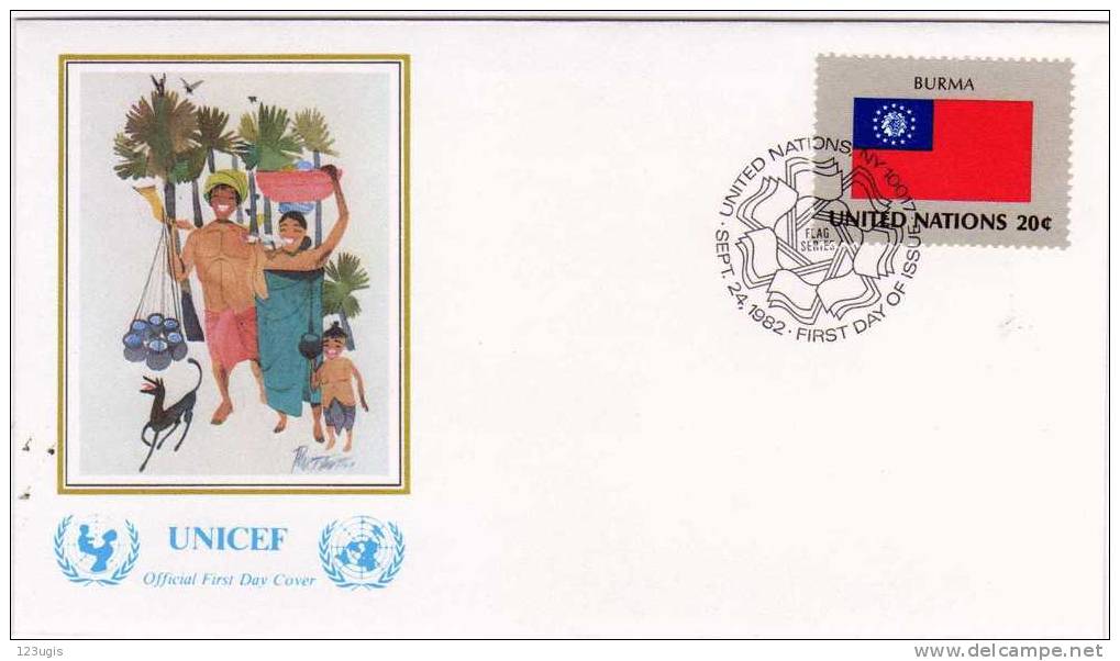 Vereinte Nationen (UNO), 1982, Mi 408, Birma, FDC @ - Briefe