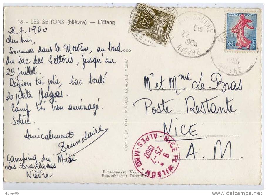 LES SETTONS--1960--L´étang Cpsm 15 X 10  N° 18 éd Combier ---carte En Poste Restante (taxe)--cachet Rouge  NICE WILSON- - Montsauche Les Settons