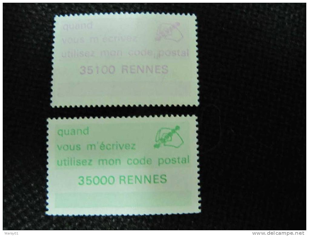 2-1511  Vignette Gommée Rennes Bretagne Code Postal Zip Code Sigle Laposte Années 70 - Postcode