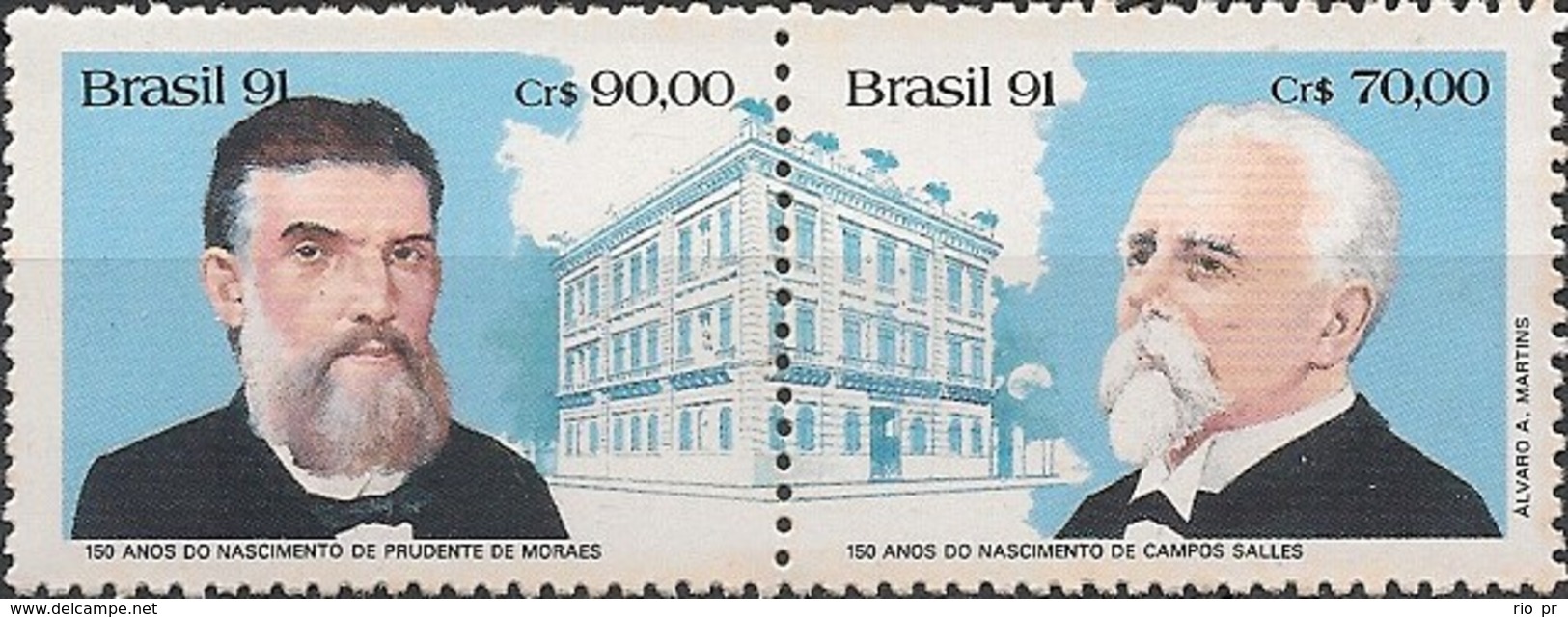 BRAZIL - SE-TENANT 1st CIVILIAN PRESIDENTS, BIRTH SESQUICENTENNIALS 1991 - MNH - Unused Stamps