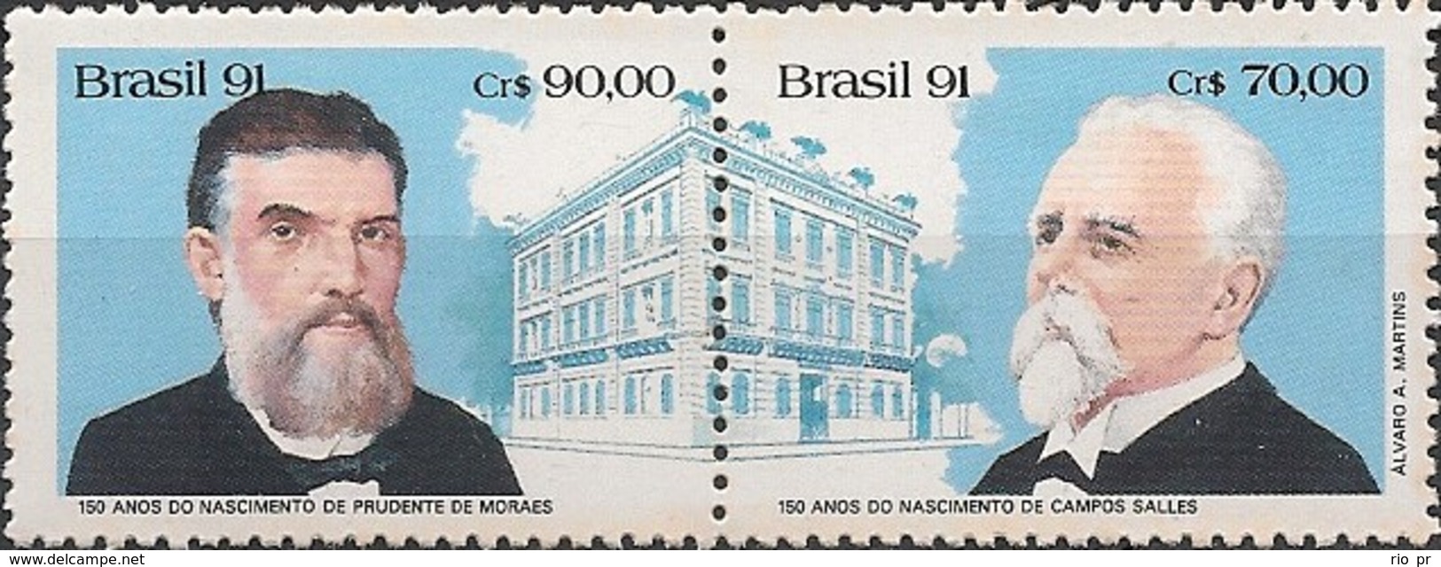 BRAZIL - SE-TENANT 1st CIVILIAN PRESIDENTS, BIRTH SESQUICENTENNIALS 1991 - MNH - Neufs