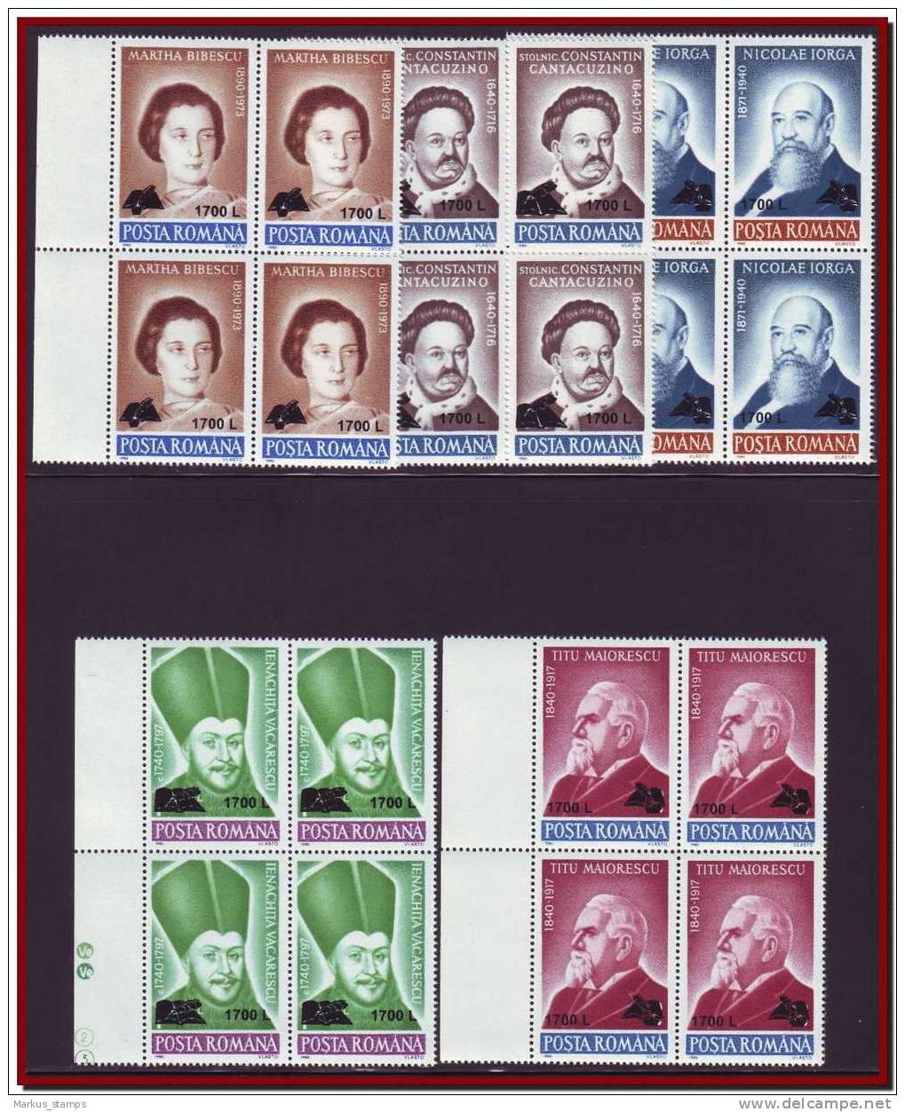 Romania Roumanie 2000 - Historical Figures, Book Overprint MNH Block Mi 5473-77 - Ungebraucht