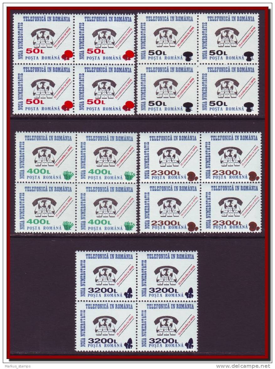 Romania Roumanie 1999 - Telephone, Mushrooms Overprint MNH Block Mi 5382-86 - Ungebraucht