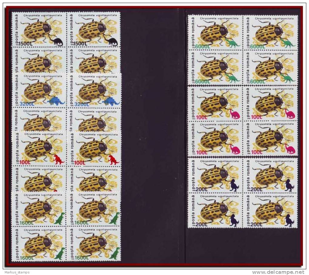 Romania Roumanie 1999 - Insects, Bug, Dinosaurs Overprint MNH Block Mi 5394-00 - Unused Stamps