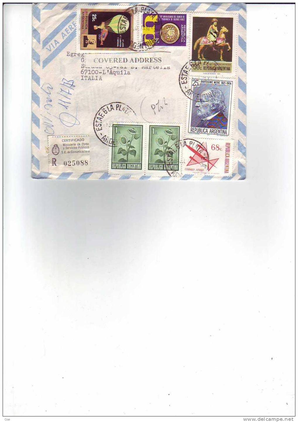 ARGENTINA  1973 - Yvert 929-938-934-930-883-142PA - Raccomandata Per L'Italia - Lettres & Documents