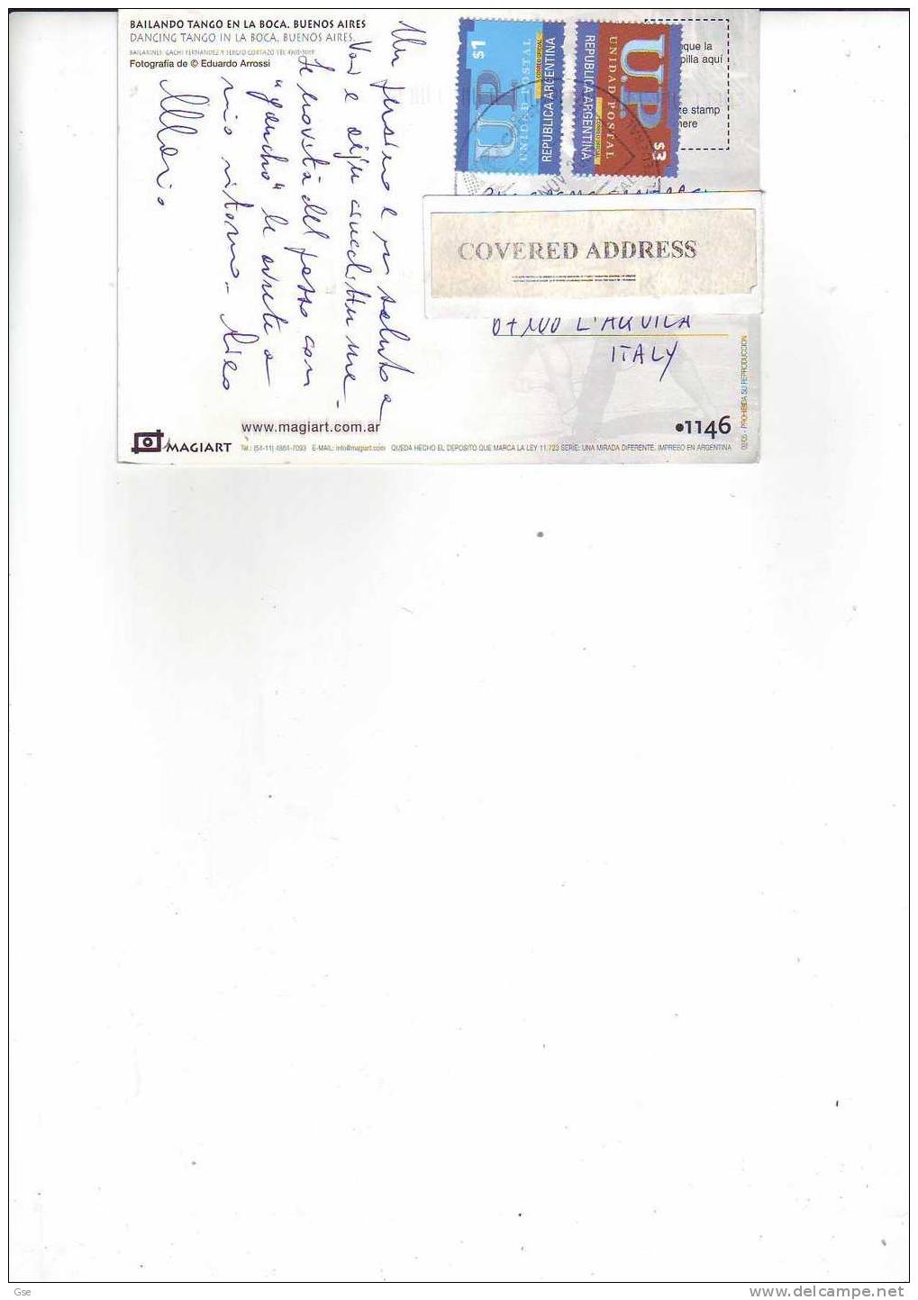 ARGENTINA  - Cartolina Per L'Italia  - - (figura  A Colori Di Ballo - Tango) - Lettres & Documents