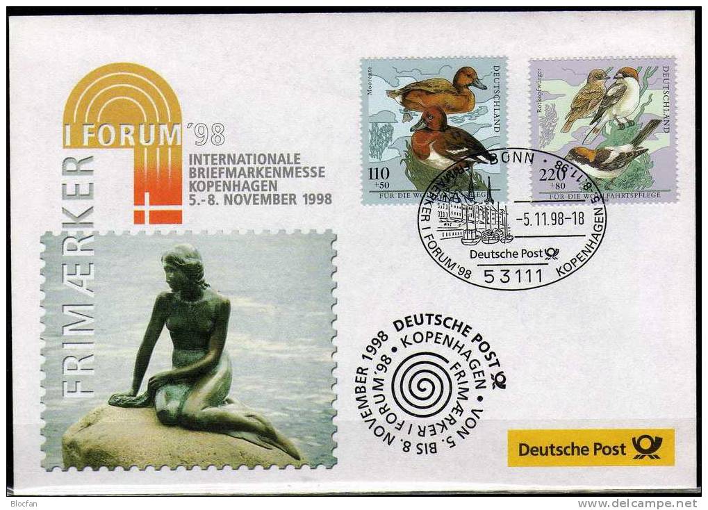 Frimaerker´1998 Kopenhagen BRD 2017+2019 O 7€ Offizieller Messebrief MBrf.10/98 WWF Bedrohte Vögel Bird Cover Of Germany - Umweltschutz Und Klima