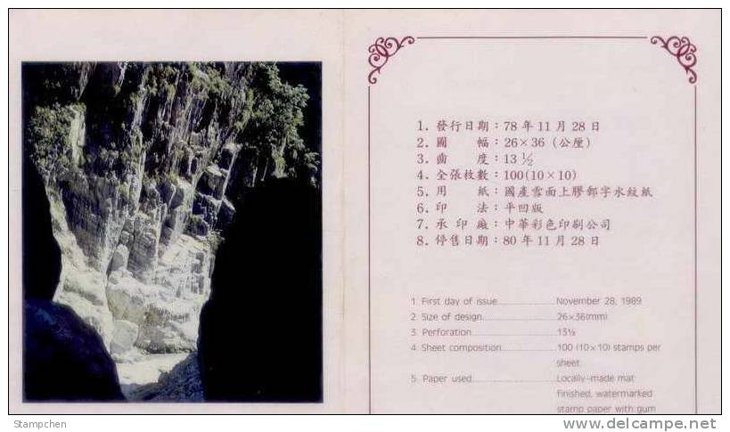 Folder Taiwan 1989 Taroko National Park Stamps Mount Gorge Falls Geology Waterfall Scenery - Neufs