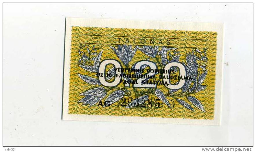 - LITUANIE . BILLET DE 0.20 T. 1991 - Litauen