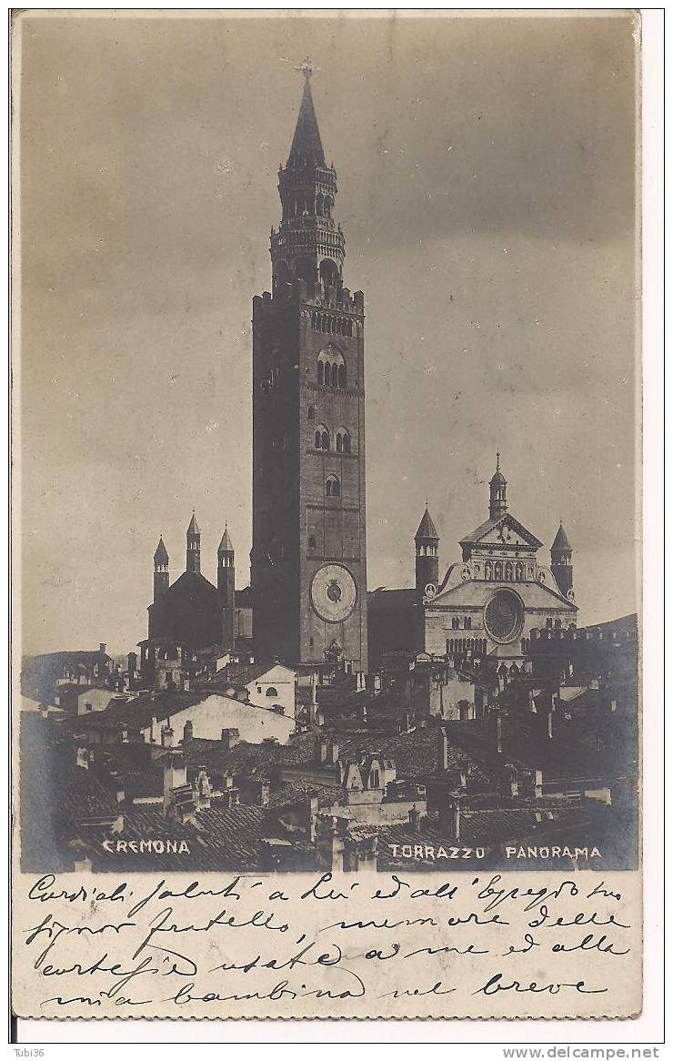 CREMONA -  TORRAZZO PANORAMA - B/N VIAGGIATA  1910 - CREMONA ROMA - FORMATO PICCOLO  9 X 14 - - Cremona