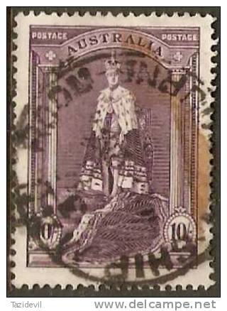 AUSTRALIA - USED - 1948 10/- Coronation Robes, Thin Paper, Has A Brown Stain On Right Hand Side - Used Stamps