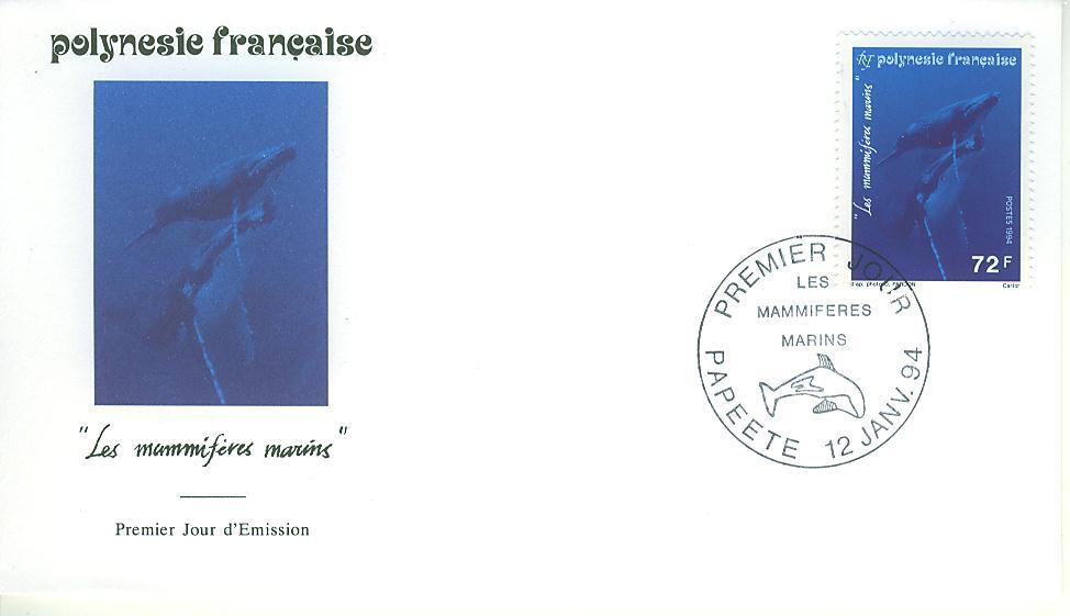 PJPF0452 Baleines 452 Polynesie Francaise 1994 FDC Premier Jour - Dolphins