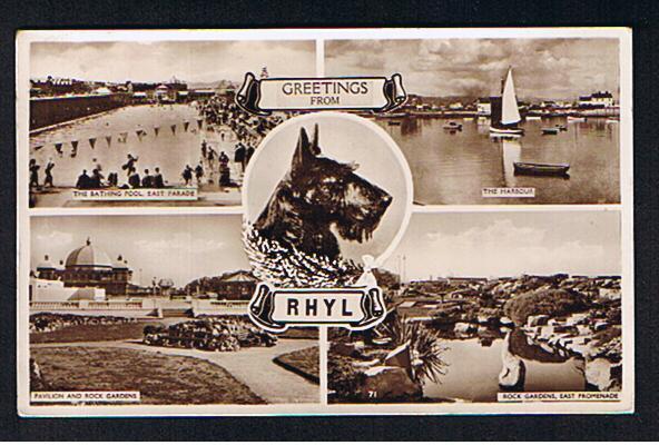 RB 585 - 1953 Real Photo Postcard Scottie Dog & Multiview Of Rhyl Flintshire Wales - Flintshire