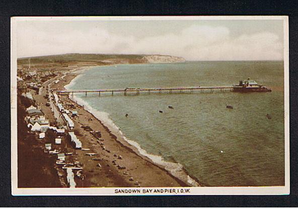RB 585 - Early Real Photo Coloured Postcard Sandown Pier & Bay Isle Of Wight - Sandown