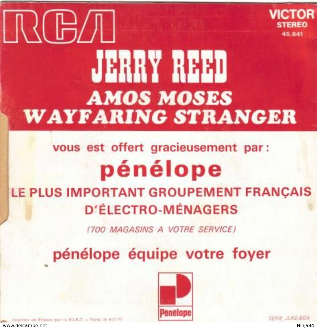 SP 45 RPM (7")  Jerry Reed  "  Amos Moses  "  Promo - Ediciones De Colección