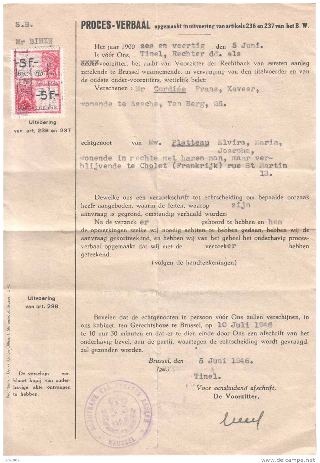 Belgium - Fiscale Zegels / Timbres Fiscales - Documentos