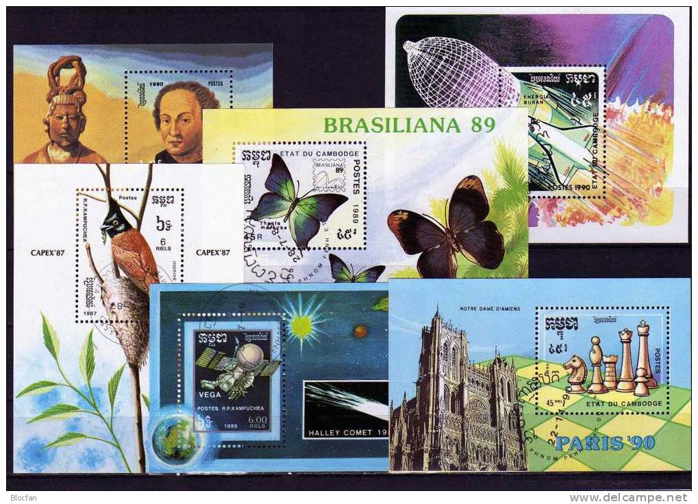 Motiv-Vielfalt Sortiment Kambodcha 6 Blocks O 8€ Philatelie Raumfahrt Sport Natur Ss Blocs Topic Sheets Bf Cambodge - Lots & Kiloware (mixtures) - Max. 999 Stamps