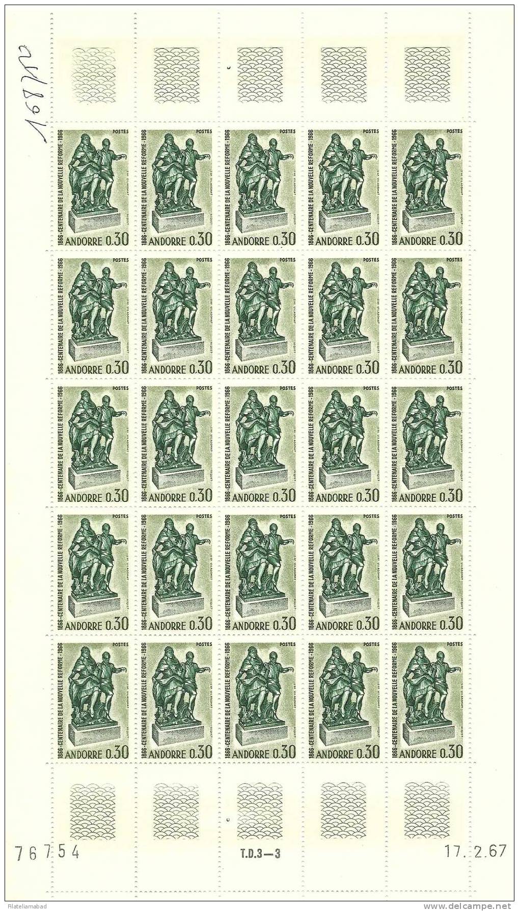 ANDORRA-LIQUIDACIÓN 25 SELLOS HOJA ENTERA - YVERT Nº 181 PRECIO CATALOGO 2019                                      32,50 - Blocks & Sheetlets